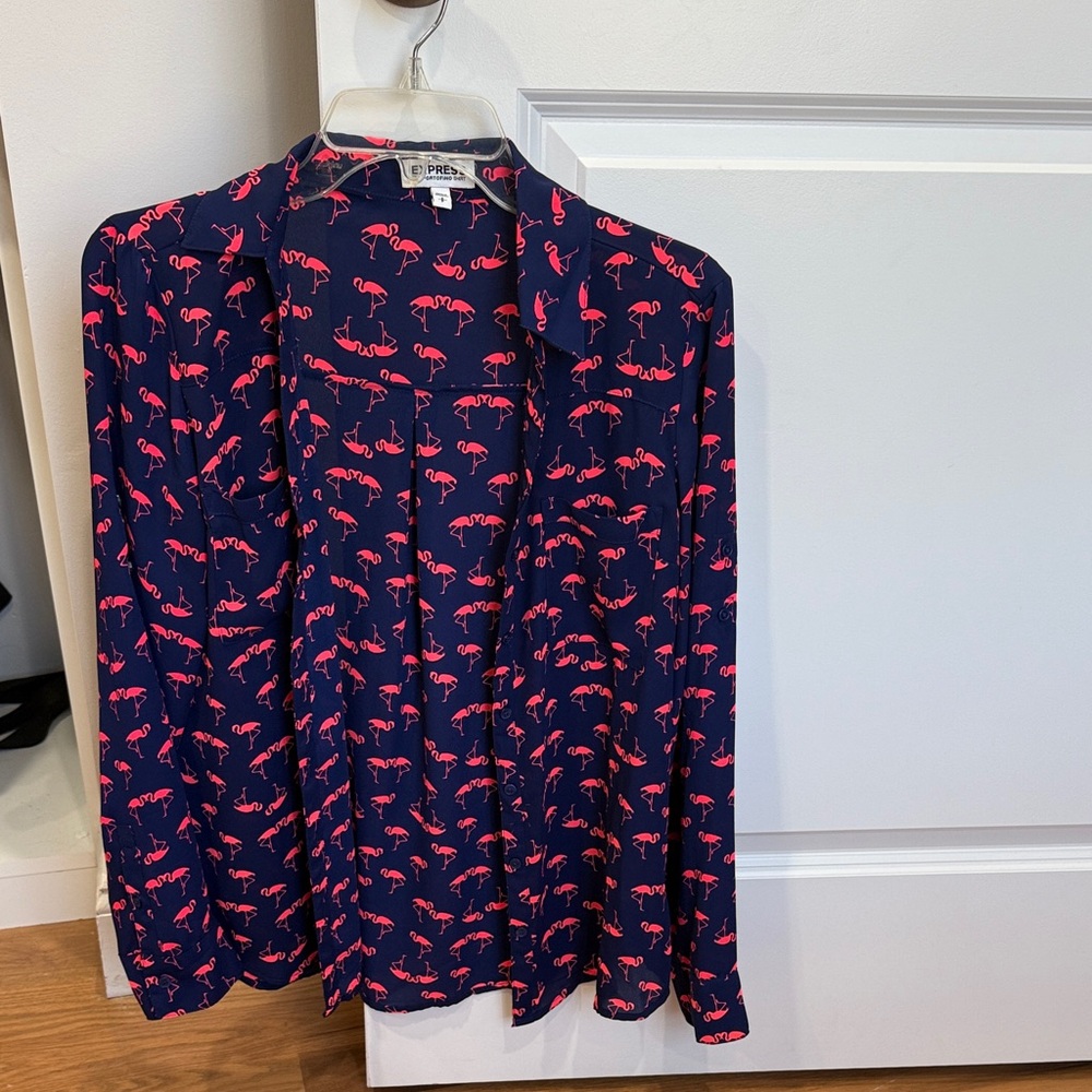Express Navy and Pink Flamingo Blouse